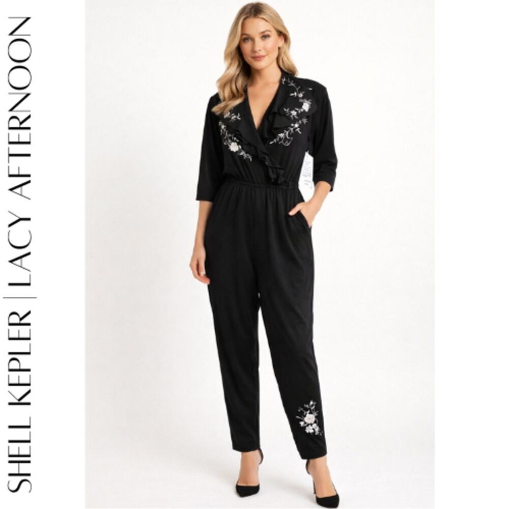 Vintage Embellished Jumpsuit Shell Kepler Black Beaded L NWT